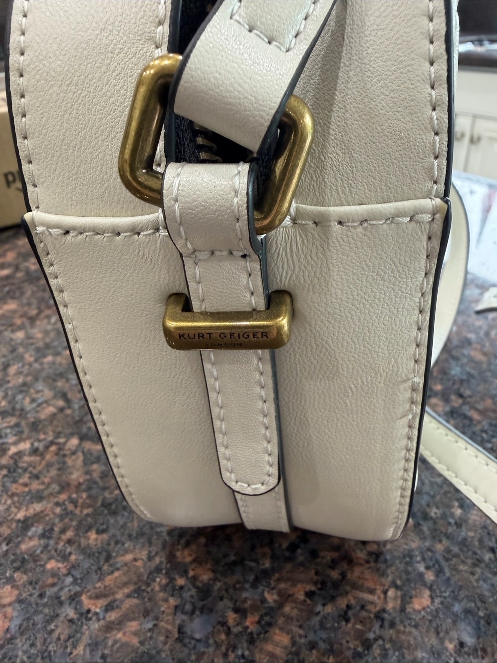 Kurt Geiger Cream Quilted Crossbody with Gold Plaque - Picture 7 of 9